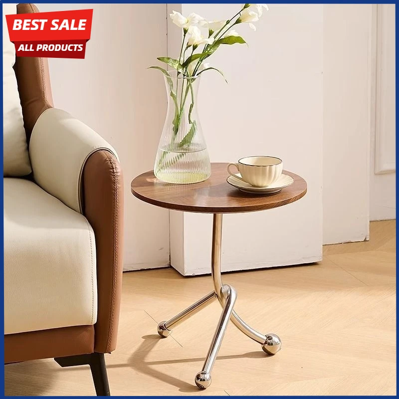 Runder Vintage-Beistelltisch – Massivholzplatte mit Metallbeinen, eleganter und tragbarer Akzenttisch für Wohnzimmer, Schlafzimmer oder Balkon