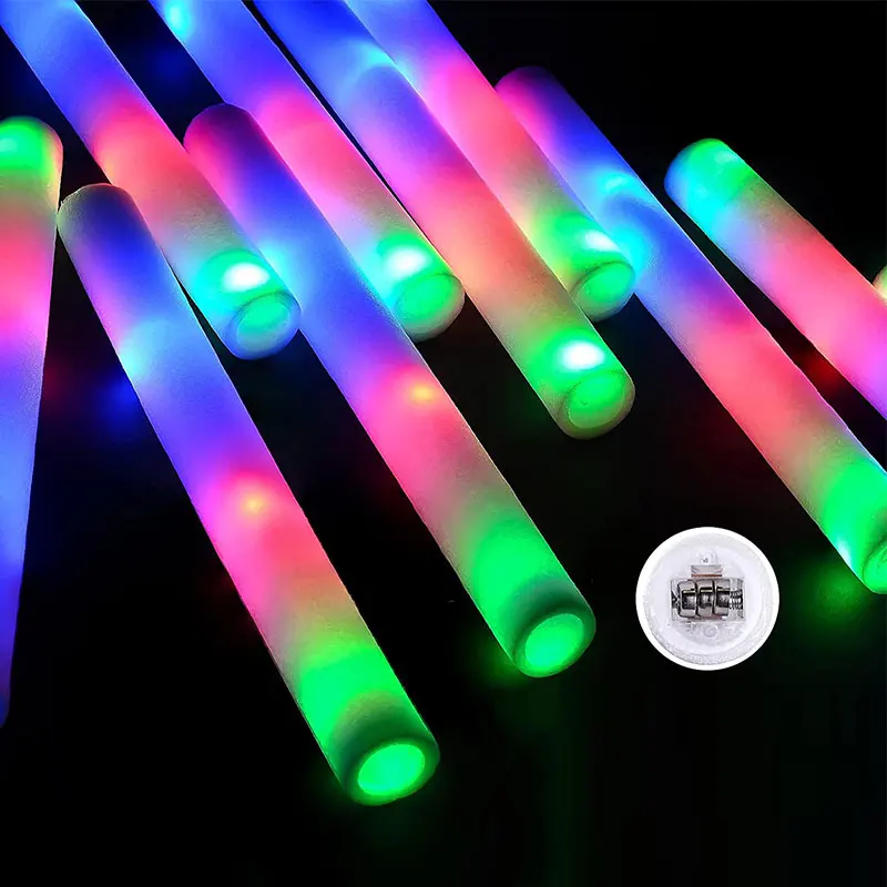 LED Foam Sticks Flashing Glow Sticks Party Supplies Light Up Batons Wands Glow in the Dark for Wedding Party Raves Concert