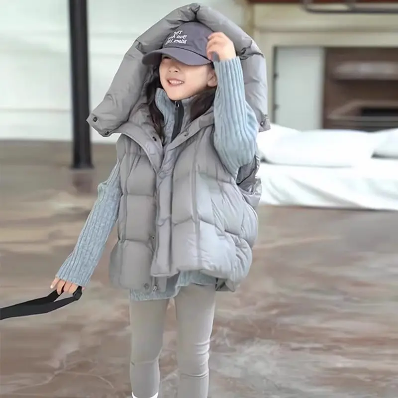 

Kids Winter Cotton down Vest Warm Hooded Sleeveless Jacket 3-14 Years Toddler Teens Boys Girls Waistcoat Outwear