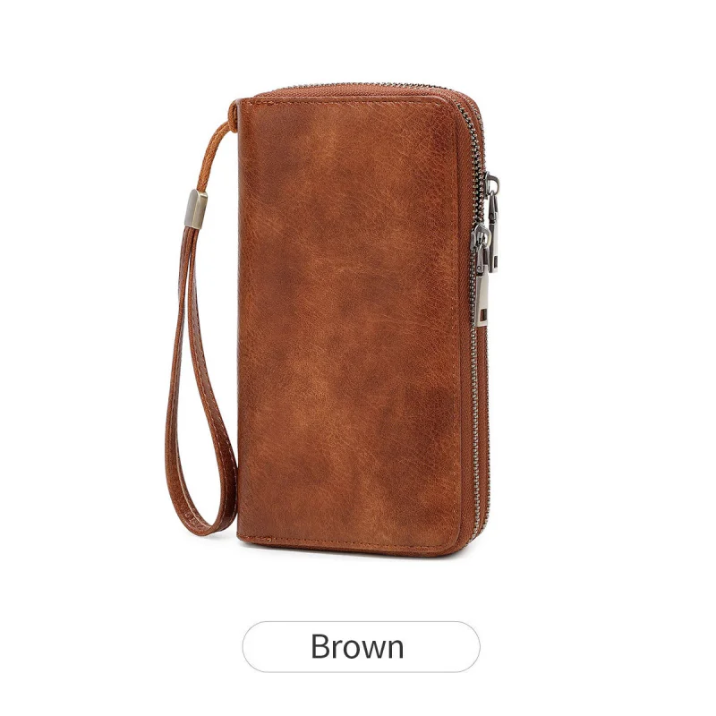 Western Multi Functional Anti-theft Brush PU Leather Women Wallet Fashion Double Zipper Large Capacity Purse for Ladies