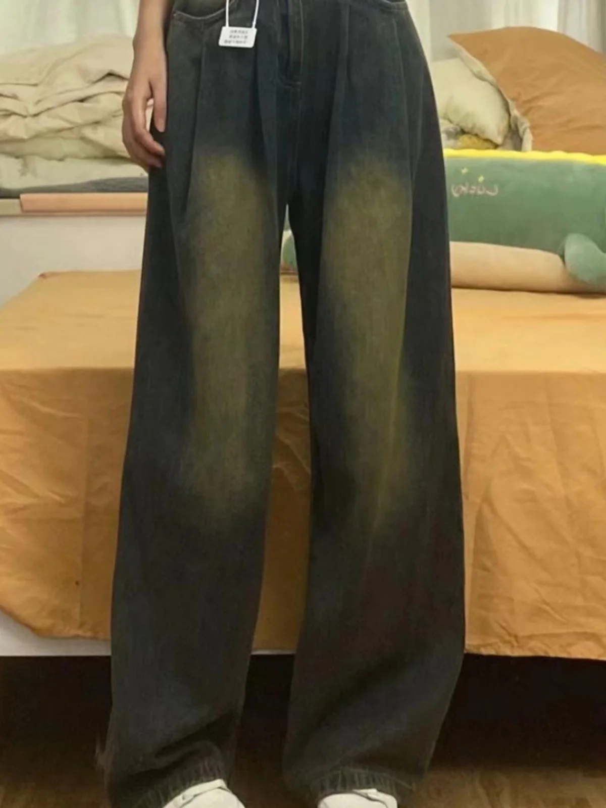 

Американские джинсы с высокой талией и широкими штанинами для женщин, новые, больших размеров, свободные, стройнящие, длинные брюки, джинсовые, прямого кроя, в пол