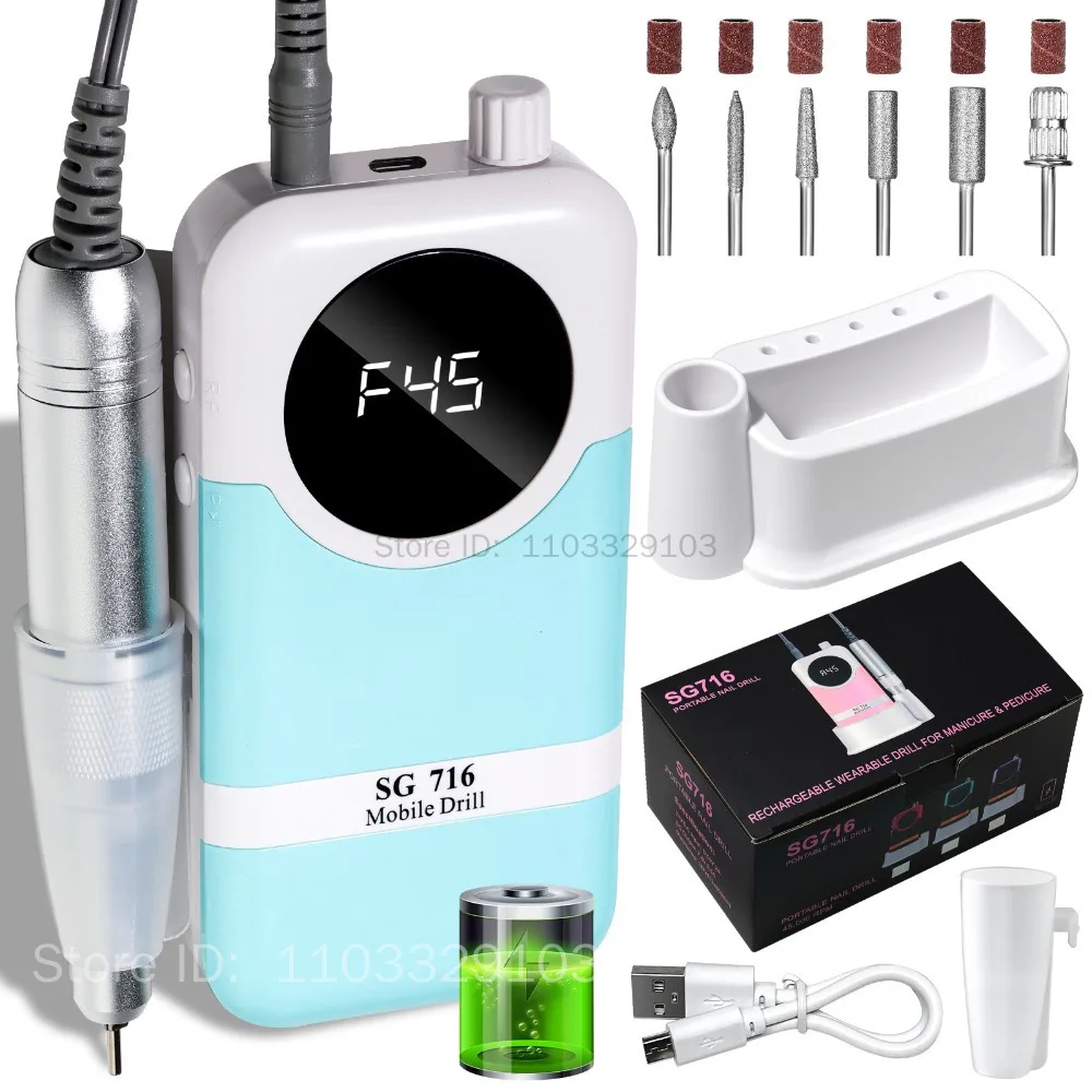 45000 دورة في الدقيقة آلة حفر الأظافر مع منخفضة الضوضاء المحمولة آلة حفر الأظافر قابلة للشحن ملف ساندر الأظافر لأداة صالون مانيكير