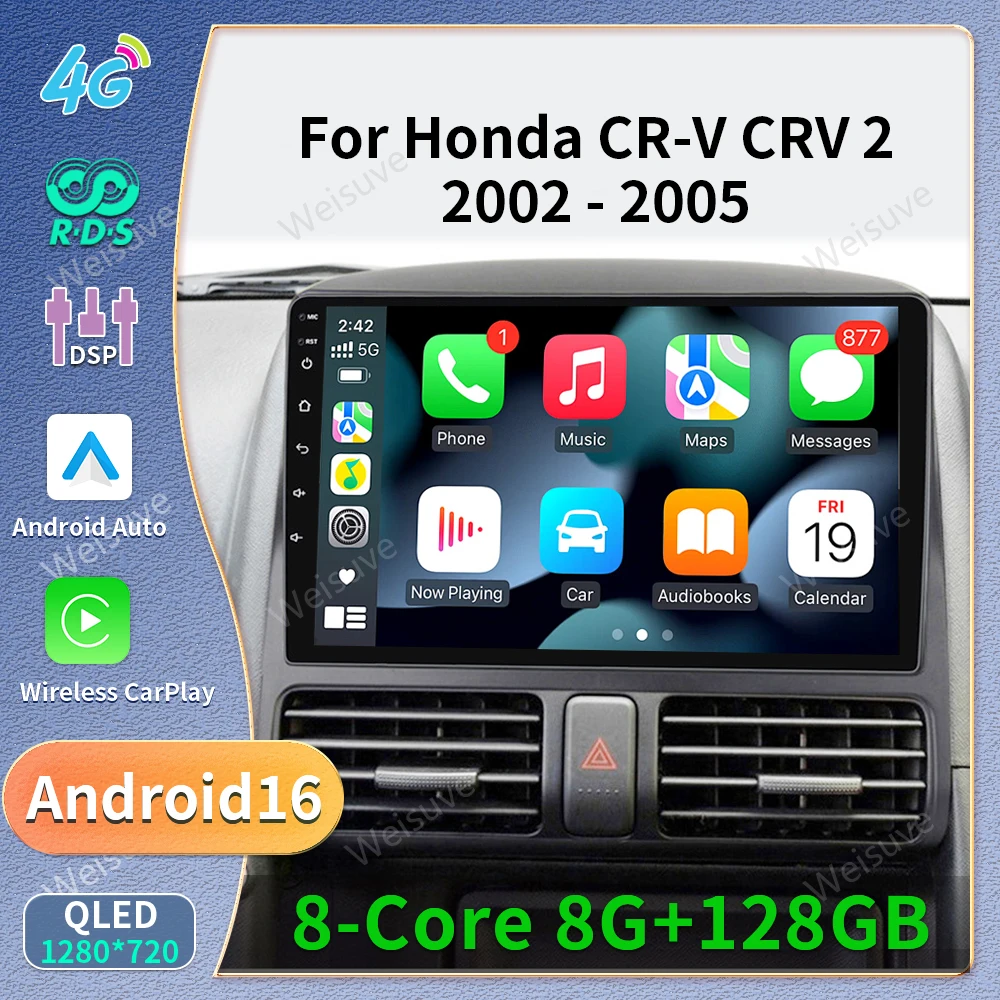 2din Android Auto Radio For Honda CR-V 2 CRV 2002-2006 Car Multimedia 6115 Video Player Carplay GPS 2 Din Stereo Head Unit