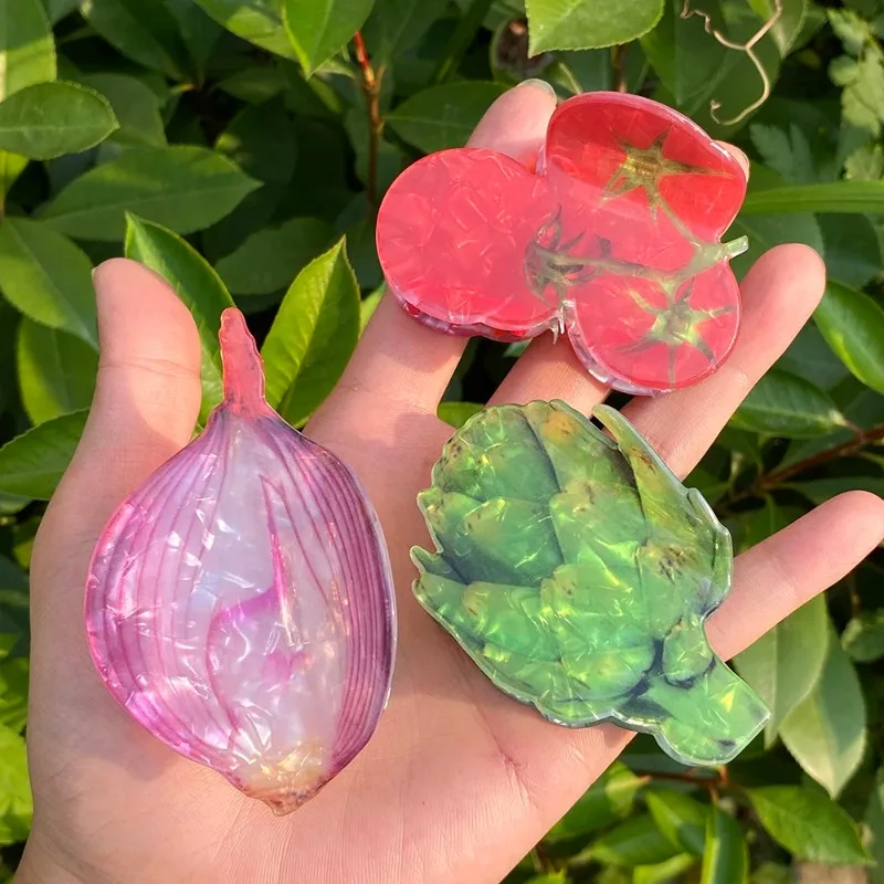 New Acrylic Vegetable Hair Claw Cute Lettuce Onion Tomato Dopamine Hair Clamp for Women Girls Daily Party Accessories