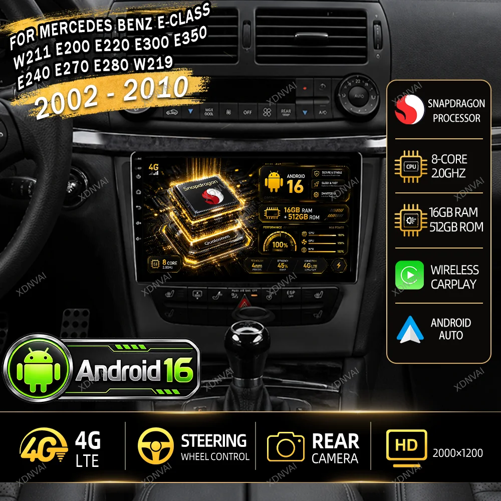 Android 16 Car Radio Multimedia For Mercedes Benz E-class W211 E200 E220 E300 E350 E240 E270 E280 W219 2002 - 2010 Video Player