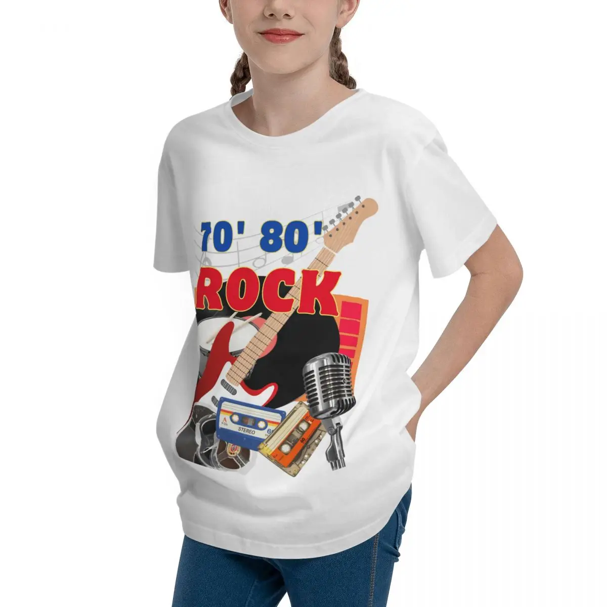 70 S 80 S ROCK Guitar Vinyl Record Magnetophon Adolescents Basic Short Sleeve T-Shirt Retro Top tee Graphic Geeky High grade