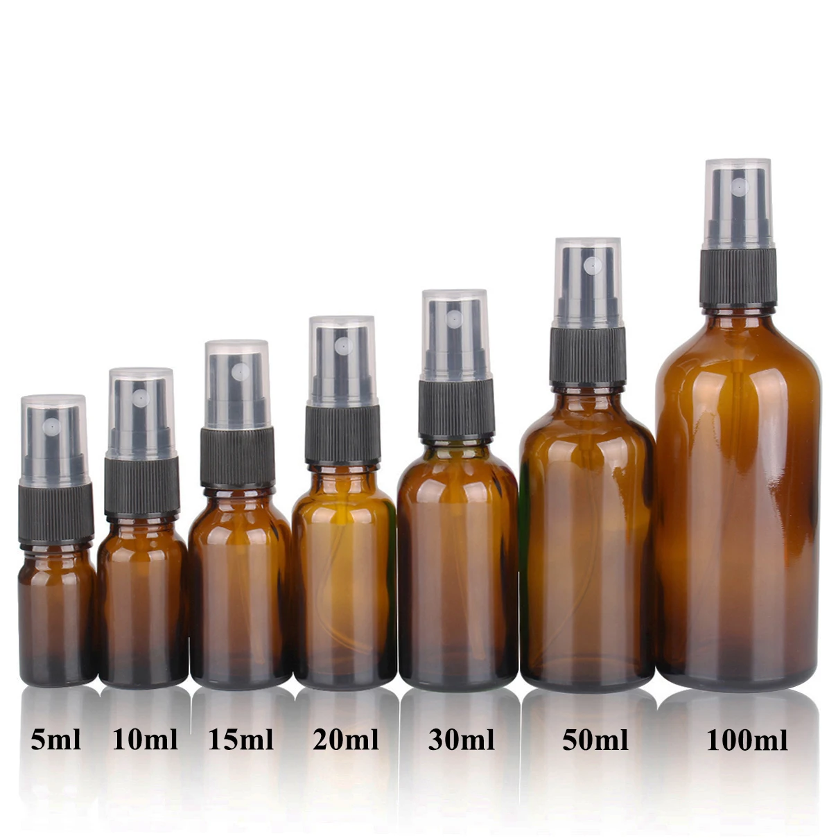 6/12/24pcs 5ml/10ml/15ml/20ml/30ml/50ml/100ml Amber Glass Spray Refillable Bottles with Mist Sprayer for Perfume Essential Oils