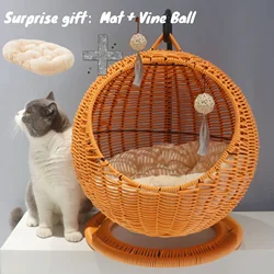 Internet celebrity semi-enclosed pet hammock cat nest cat cage round cat hanging bed basket rattan summerhammock
