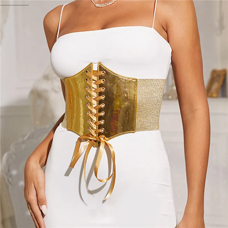 Ceinture élastique dorée pour dames, décoration polyvalente, robe, manteau imbibé occidental, large, banc de taille, bande, été