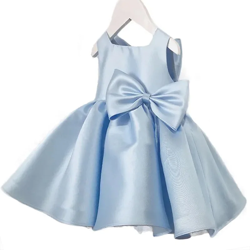 

2023 Summer Kids Toddler Baby Flower Girls Satin Tutu Princess Dress for Birthday Ceremonies Wedding Party 2-9Years