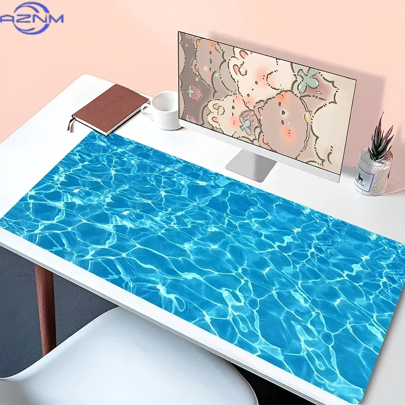 Blue Water Ripple Large Mousepad, Non-Slip Rubber Waterproof Extended Desk Mat, Clear Pool Wave Texture Art Mouse Pad for Gaming