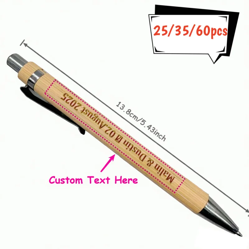 25/35/60PCS Bamboo Pens Personalized | Ballpoint Pens Bulk for Wedding Favors | Custom Engraved Wooden Pens for Guest Book