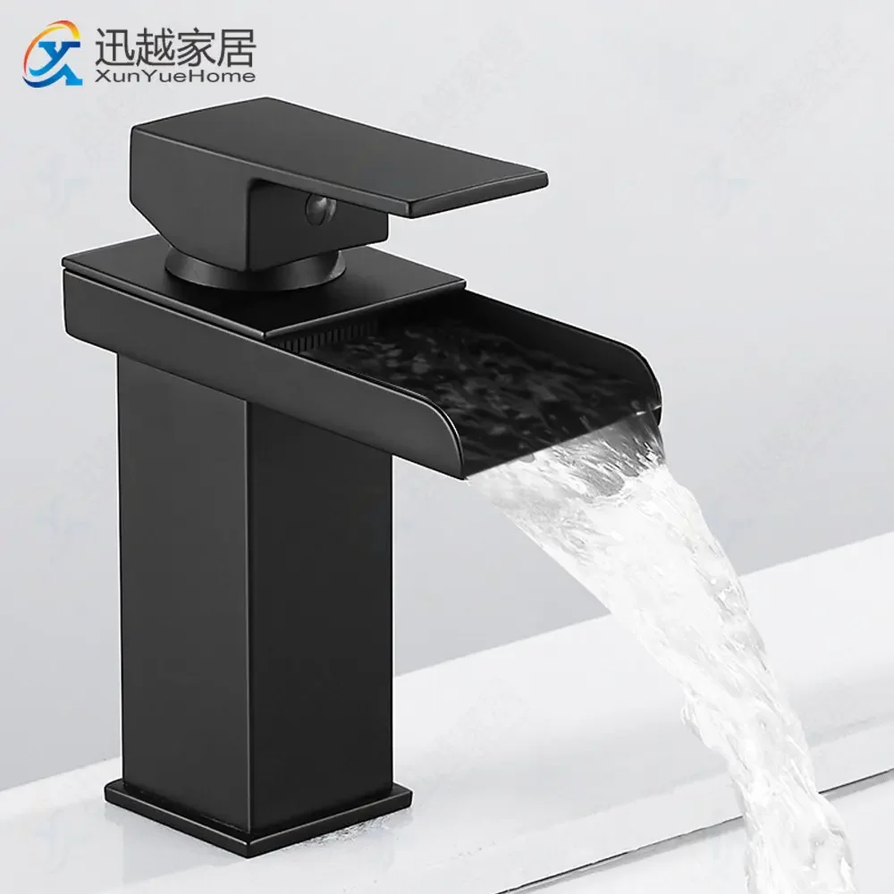 Black Waterfall Copper Above Under Counter Wash Basin Faucet Bathroom Fixture Vanity Cabinet Single Hole Home Toilet Hardware