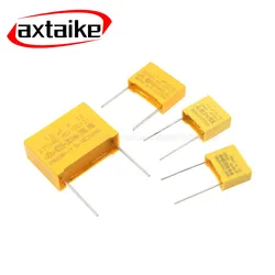 Capacitor metalizado do filme do polipropileno, X2 MKP, 275VAC, 10/15/22.5/27.5mm, 0,01 UF, 0,1 UF, 0,22 UF, 0,33 UF, 0,47 UF, 0,68 UF, 1UF, 2,2 UF, 10 PCes