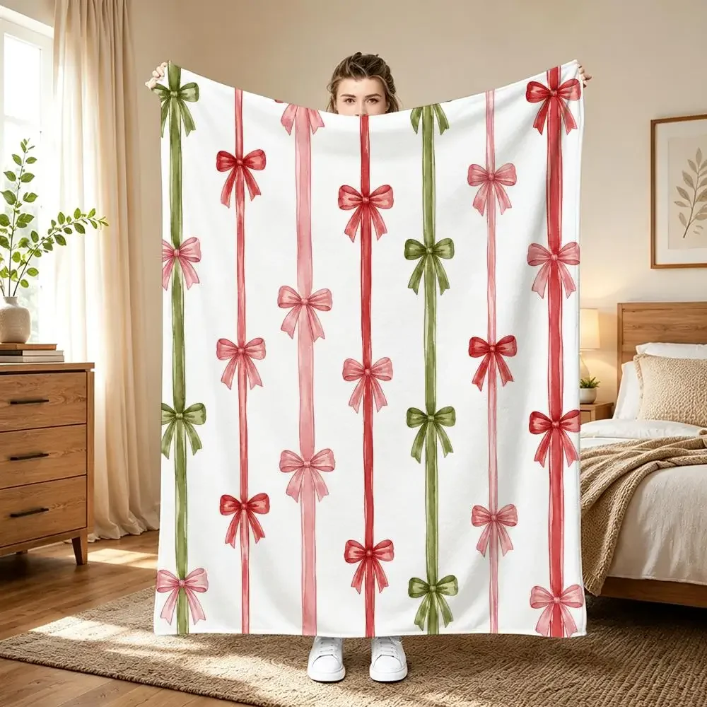 Cozy Autumn Fall Ribbon Print Throw Blanket for Sofa Couch Decor Seasonal Home Accent