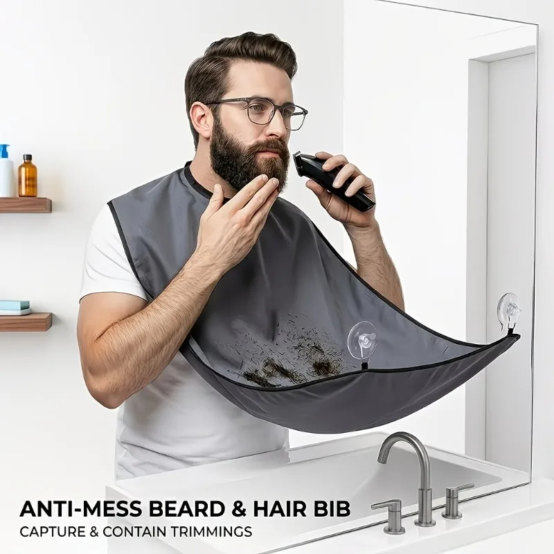 Adjustable, Leak-Proof, Non-Stick Beard Apron, Soft and Breathable Hair Catcher for Shaving, Specifically for Men, Includes 1 Beard Bib and 2 Random Suction Cup Hooks, Reusable Shaving Cape, Suitable for Home and Barber Shops, Ideal Gift for Holidays, Birthdays, and Father's Day