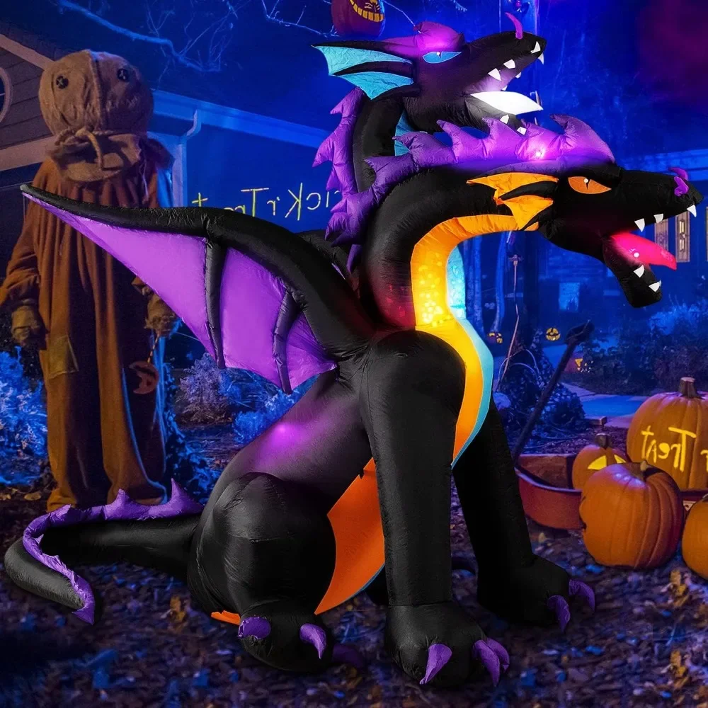 

Halloween Inflatables 7 FT Giant Fire & Ice 2 Headed Dragon Outdoor Halloween Decorations Bulit-in Flashing LEDs Halloween