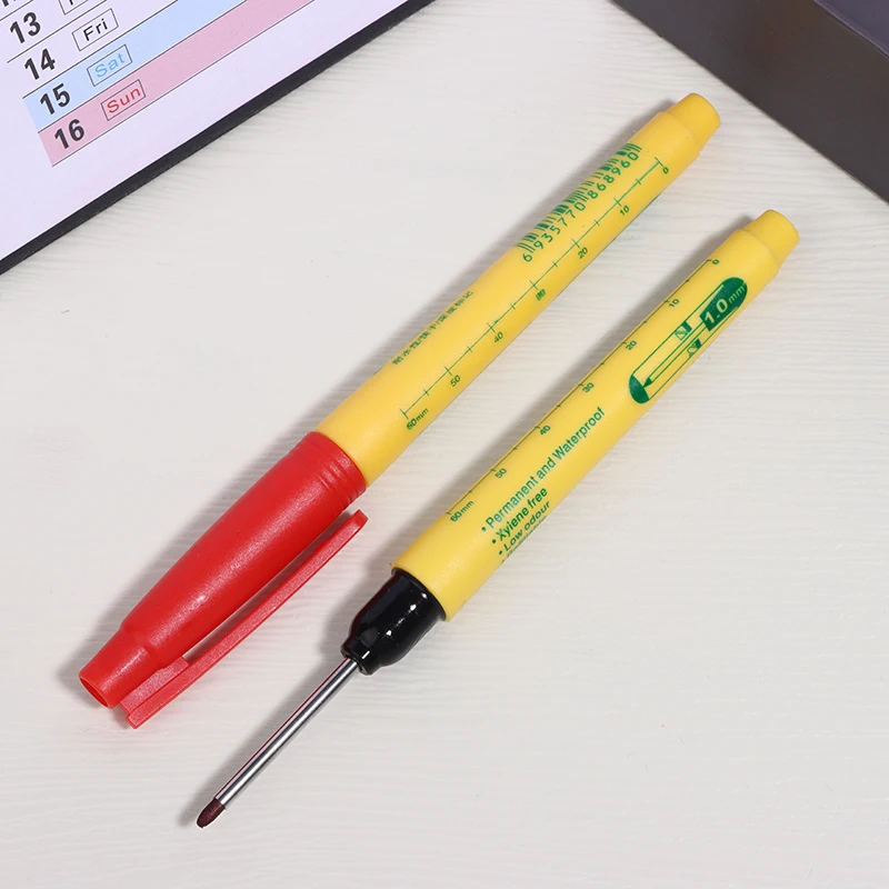 2PCS High Quality Blue/Red/Black 33mm Long Head Marking Pen Woodworking Decoration Deep Hole Waterproof Pen Woodworking Tools
