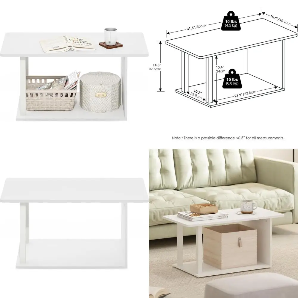 

Двухуровневый журнальный столик с открытыми полками для гостиных, простая сборка, белый цвет