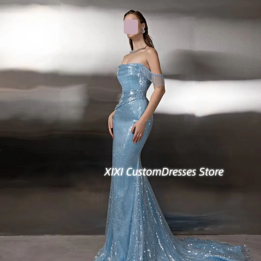 Customize فساتين سهرات Mermaid Off-The-Shoulder Floor-Length Dresses For Prom Ruffle Sleeveless Zipper Up Dresses For Special Ev
