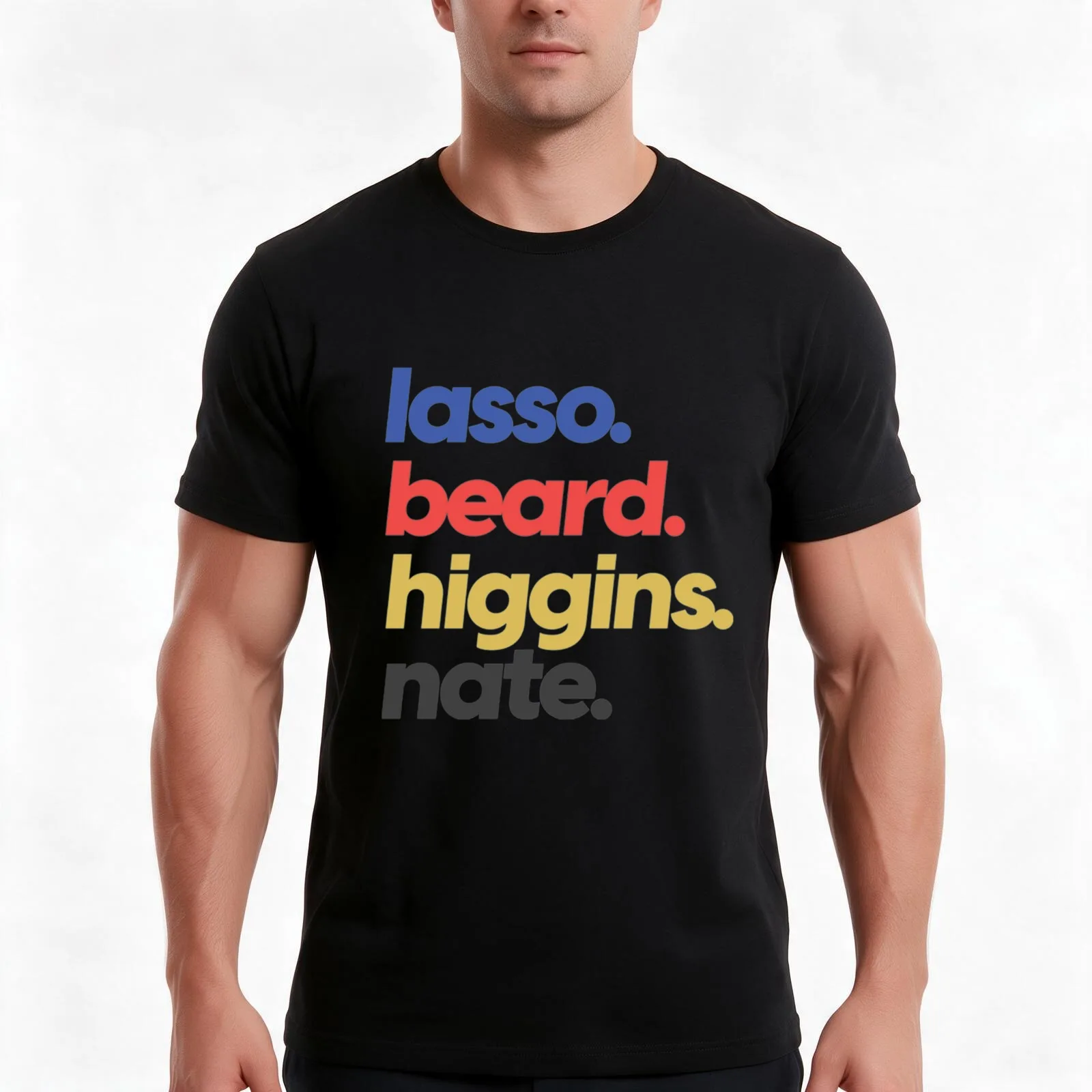 Lasso. Beard. Higgins. Nate. T-Shirt, Summer Casual Cotton Tee, Oversized Streetwear Tops, Vintage Graphic Print, 100% Cotton