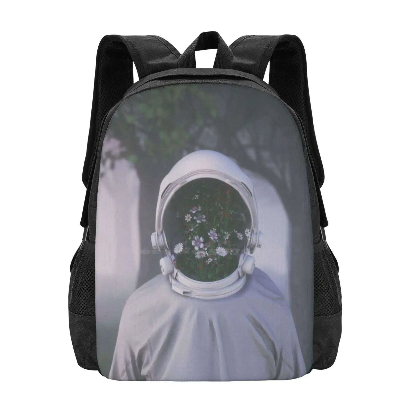 Face Reveal-mochila de moda 3D, bolso abstracto, astronauta, bosque, árboles, flores, niebla, niebla, Spaceman