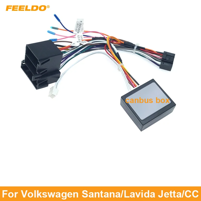 

FEELDO Car Radio Stereo Head Unit 16Pin Wire Harness Adapter With Canbus Box For Volkswagen Android Power Cable Connector