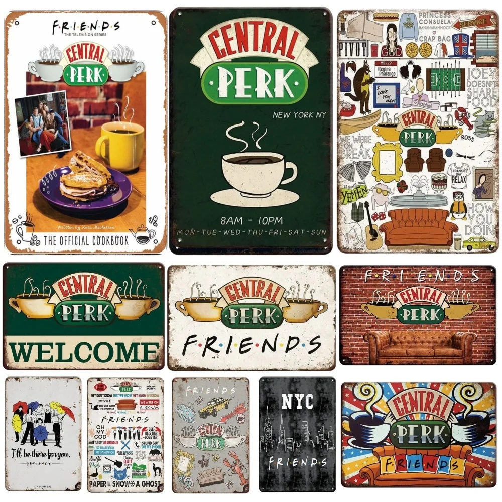 Friends Central Perk Coffee Vintage Metal for Bedroom Club Tin Sign Decorative Plaques Painting Wall Aesthetical Decoration