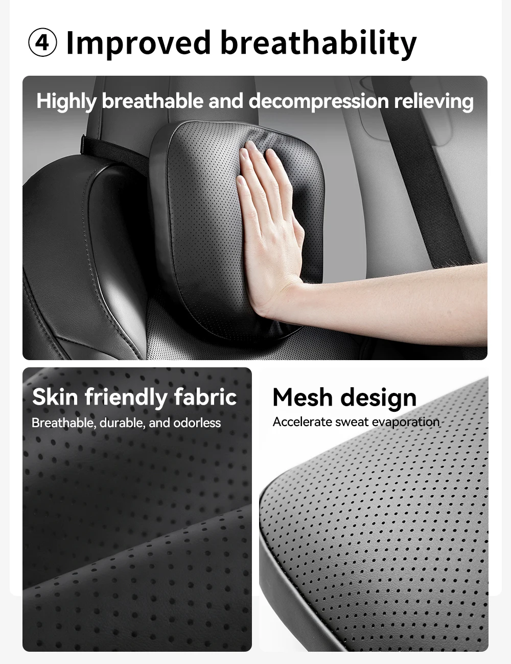 YZ Für Tesla Kissen Modell Y YL 3 Atmungsaktives Weiches Leder Kopfstütze Lendenwirbelstütze Sitzkissen Ergonomisches Memory-Schaum Nacken- und Taillenkissen – Detail 7