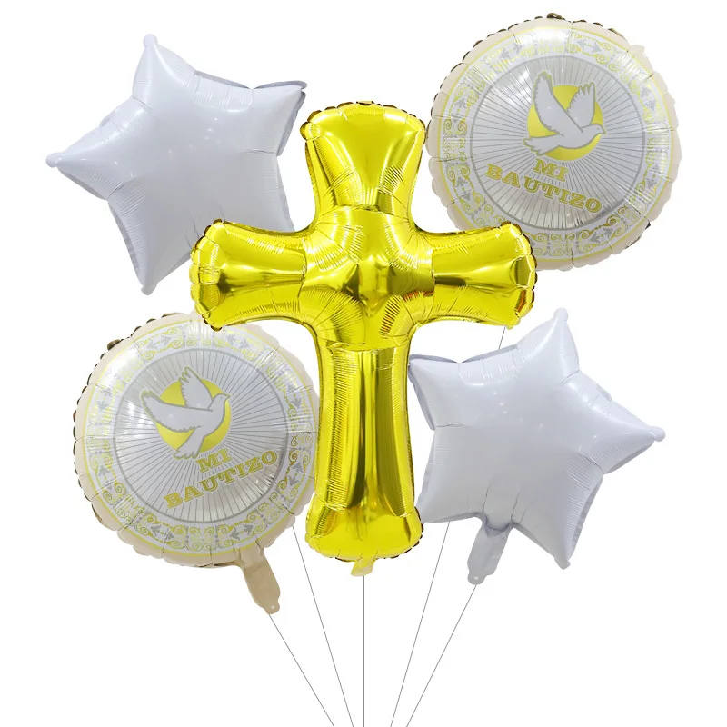 5pcs Church Easter Cross Baptism Foil Balloons Christian Catholic Worship Pray Wedding Celebration Birthday Follower Party Ball