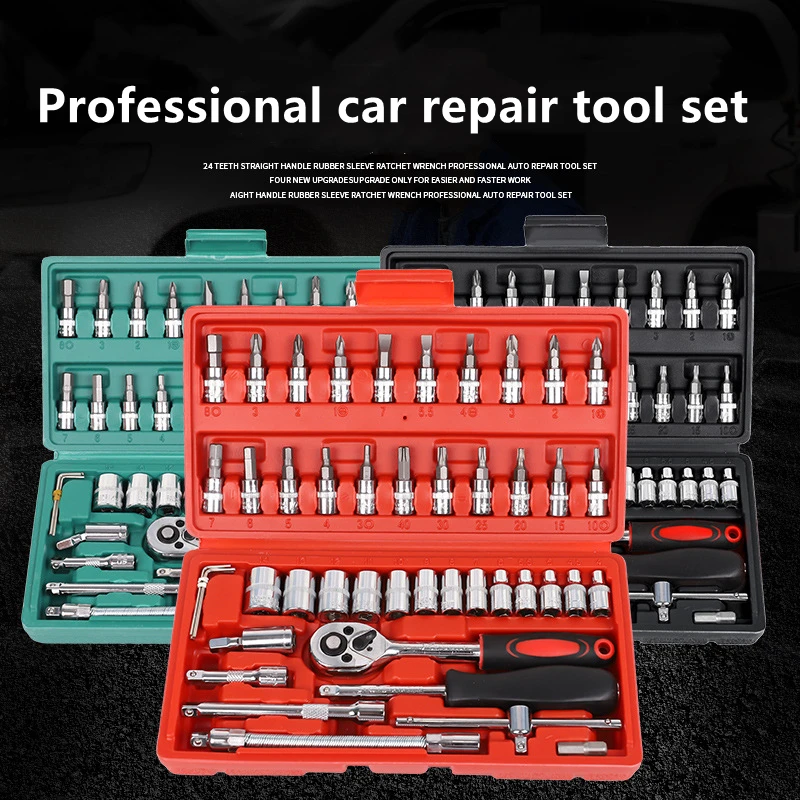 

46pcs Fast Ratchet Sleeve Wrench Kit 1/4 inch Metric Hex Bit Drive Socket Mechanic Tool Kits for Hous Auto Repair