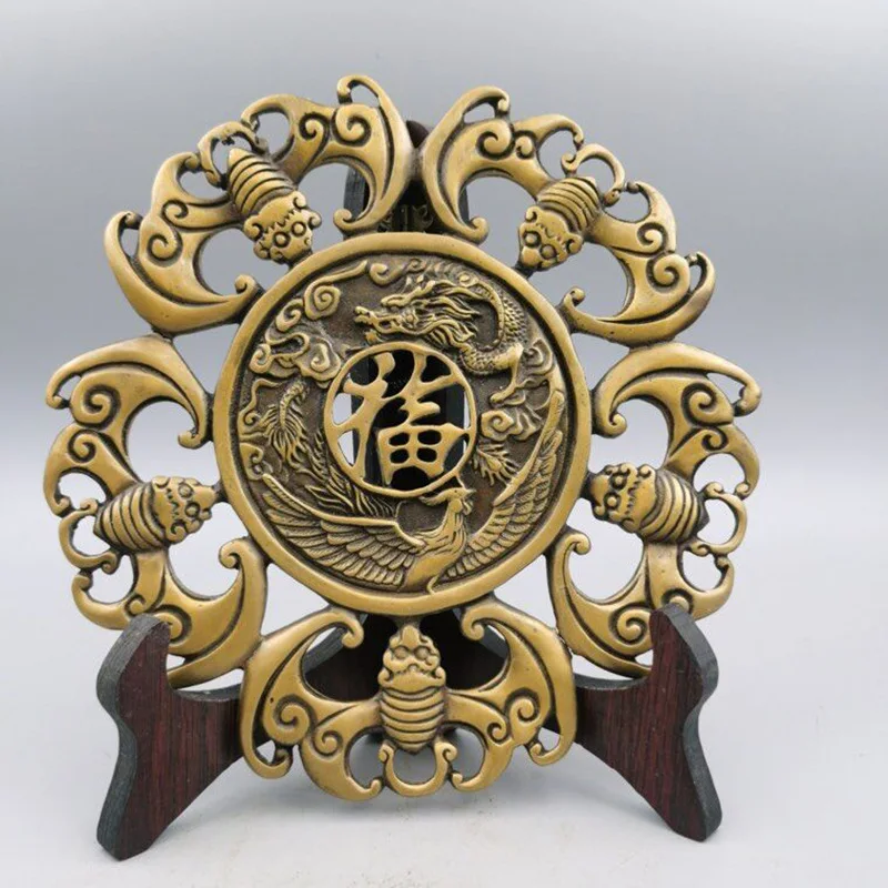 

Guyunzhai Copper Fu Fu character Home Antique decoration Bronze Collection Dragon Brass Phoenix Five Blessing Card