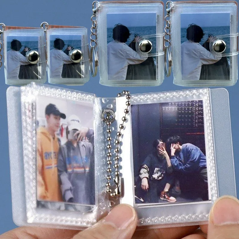 1/2pcs Mini Photo Album Women 1/2 Inch Small Storage Photo Card Holder Portable Pocket PVC Album with Keychain Backpack Keyring