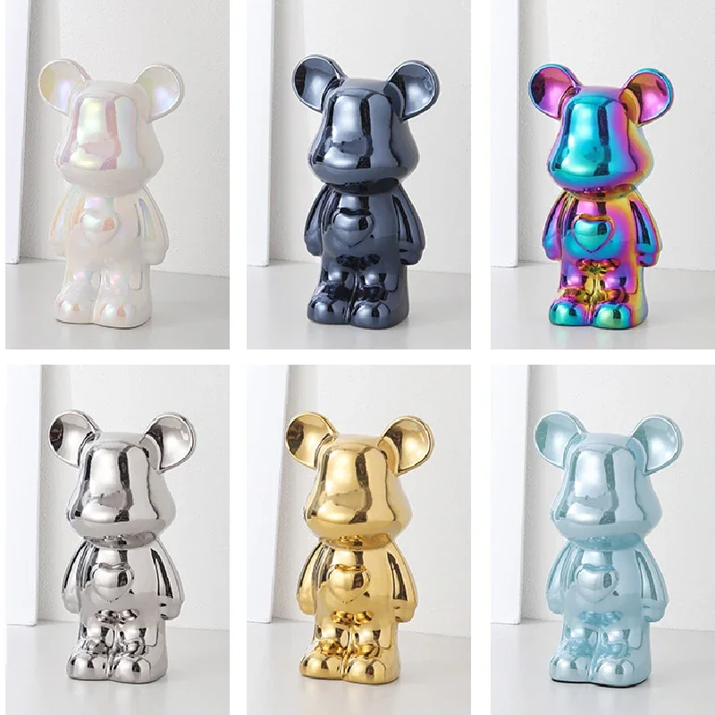 Electroplated Ceramic Bear Animal Ornaments Living Room Decoration Ceramic Animal Figurines Piggy Bank Art Decorated Figurines