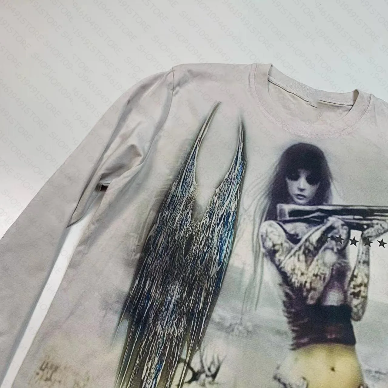 Women's Long-Sleeve Crew Neck Street K-pop Gothic Mood Style Women's Printed Casual T-Shirt
