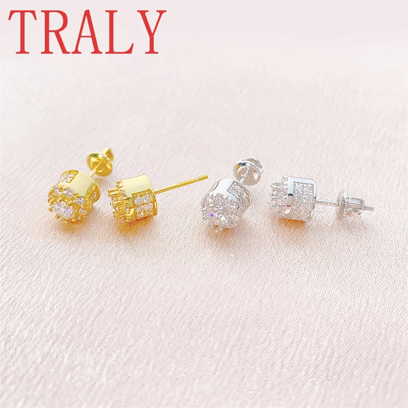 925 Silver Round Moissanite Diamond Flower Shape Stud Earring White Gold Color for Women Simple Party Wedding Fashion Jewelry