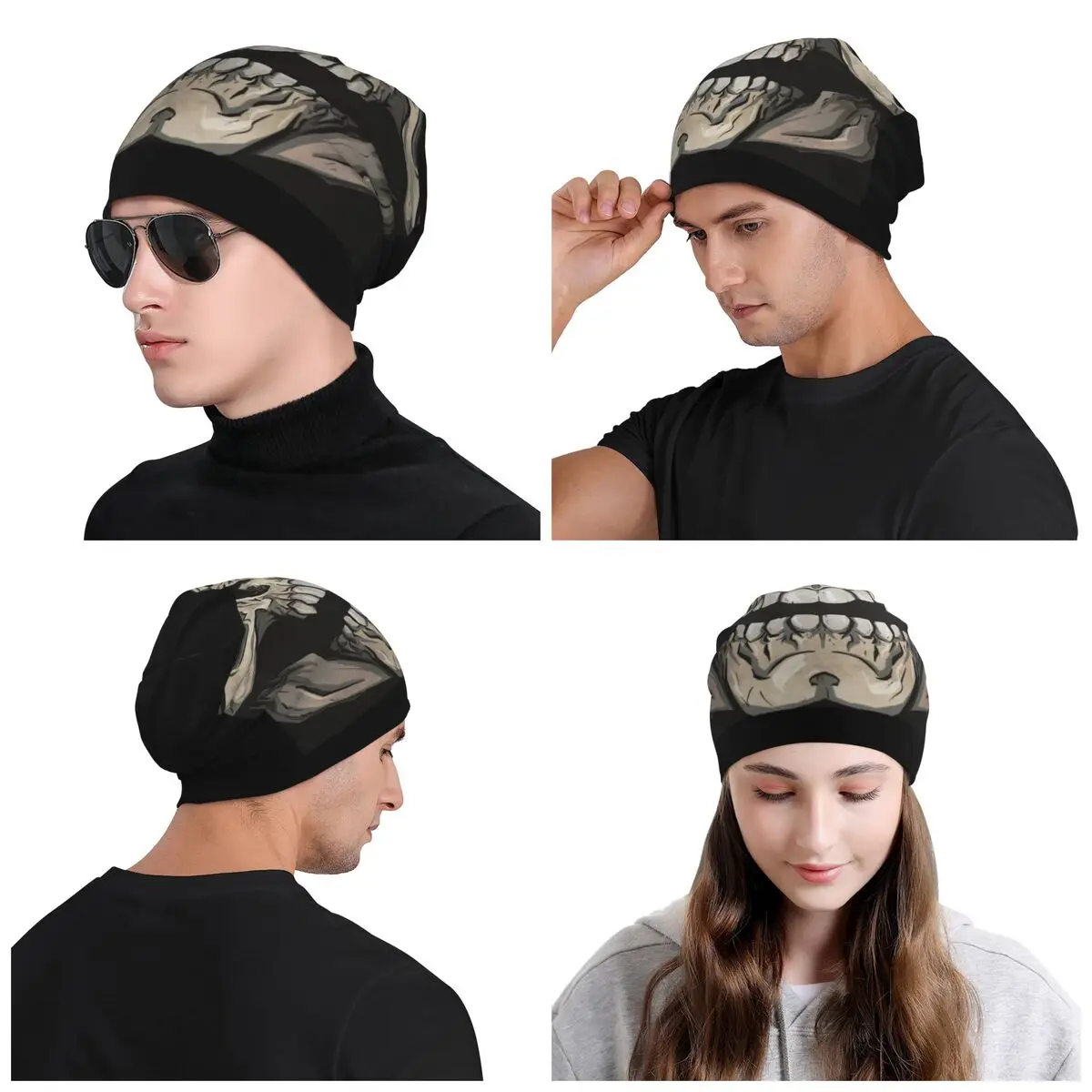 مخصص الرعب الجمجمة ابتسامة Skullies Beanies قبعات شتاء بارد دافئ النساء الرجال قبعات متماسكة الكبار للجنسين الرعب X راي بونيه القبعات #6