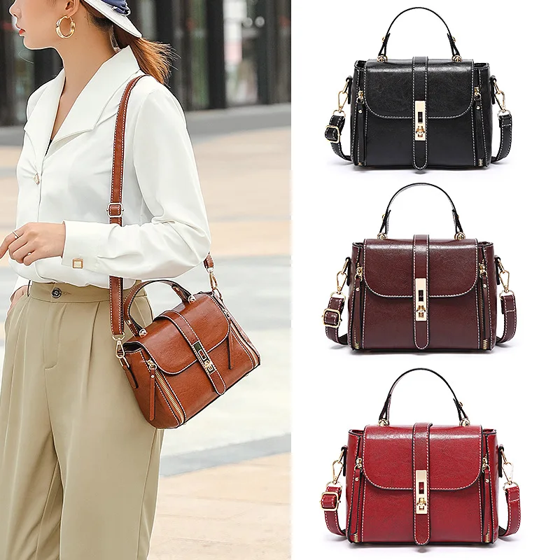 Women's Messenger Shoulder Bag 2024 New Retro Style Women Handbags Oil Wax PU Leather European American Luxury Totes Bags DL0029