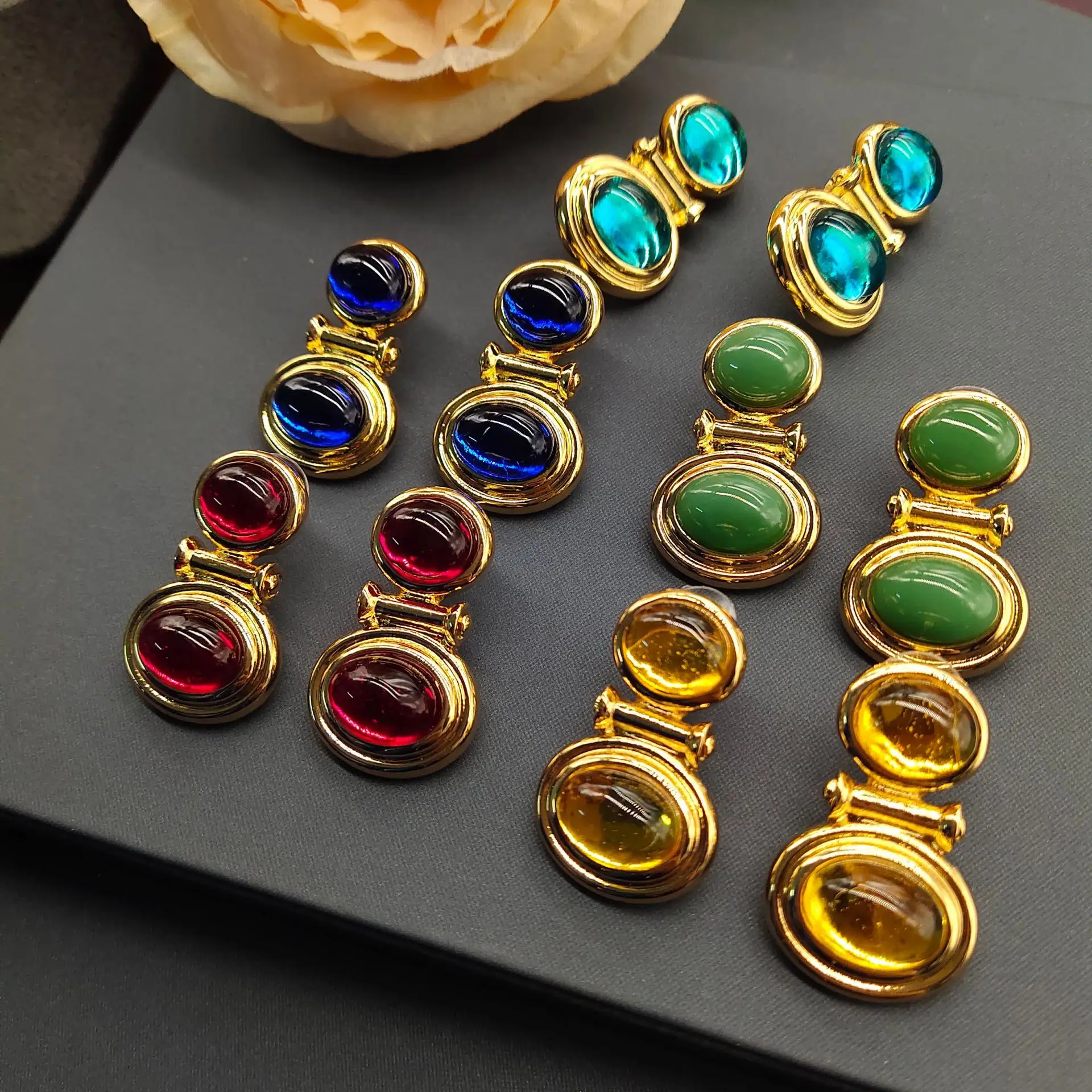 

Vintage Colorful Stone Earrings For Women Jewelry Runway Party T Show Fancy Trendy Boho INS Japan Korea