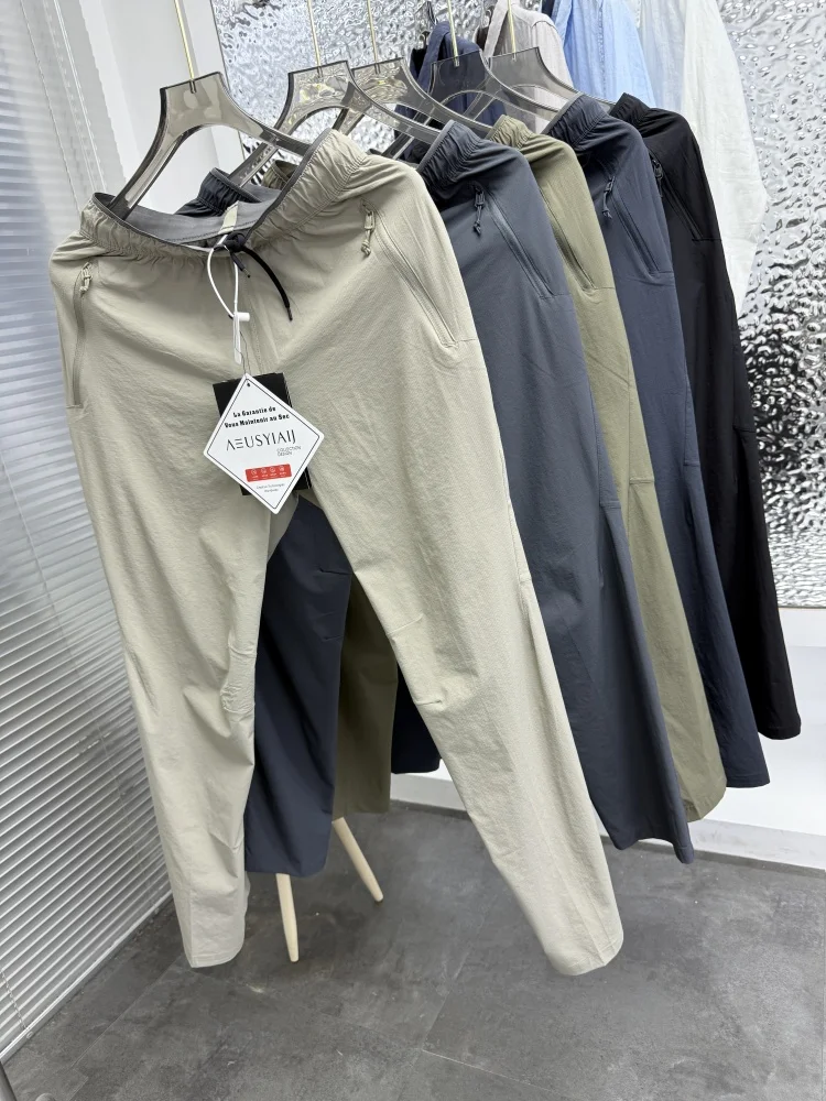 กางเกงลำลองผู้ชายฤดูร้อนน้ำหนักเบา ควิดราย ไมโคร-ไอดีระบายอากาศได้ดี ป้องกันแสงแดด แฟชั่นสไตล์คนเมือง กางเกงขายาว