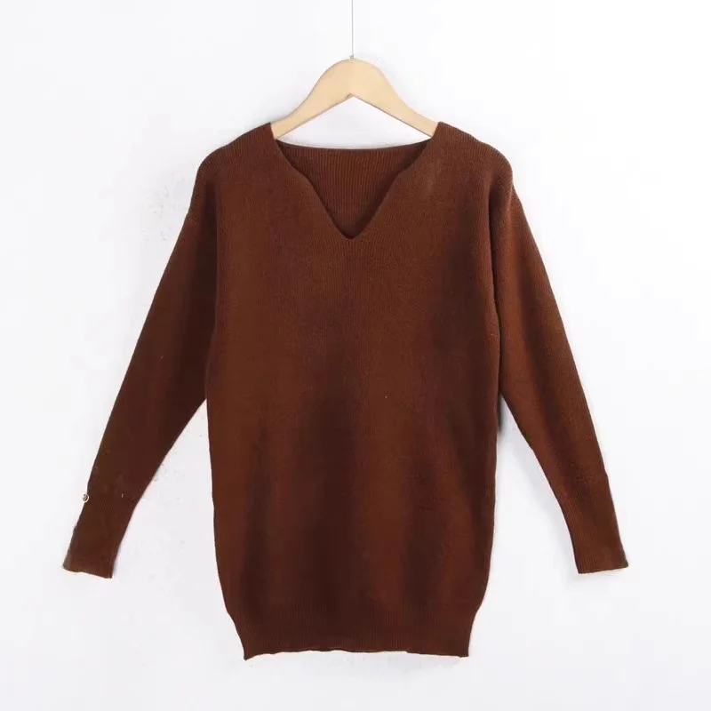 الشتاء 796 سترة V-Ne عادية فضفاضة تناسب طويلة Sve ألياف البوليستر ملابس داخلية زر صغير لون نقي تنوعا تريكو #2