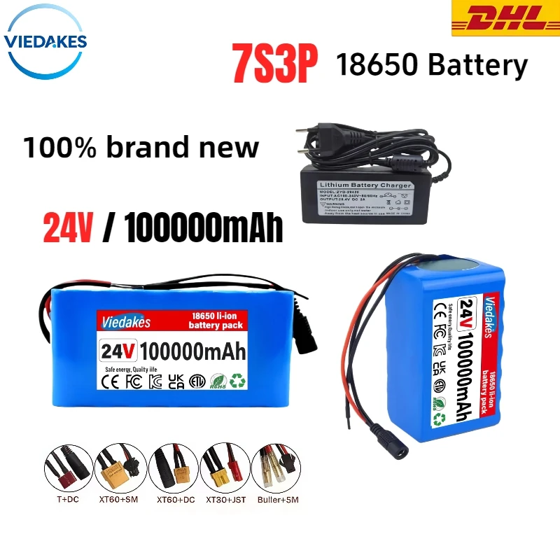 

24V 7S3P 100Ah 29.4V Battery Pack 18650 Li-ion Battery with Balance BMS for Electric Bike Scooter Electric Wheelchair +Charge