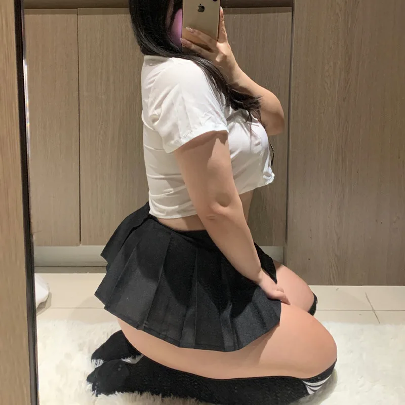 5XL Plus Size Women School Girl Uniform Outfit Dress Cosplay Costume Miniskirt Suit Sexy Lingerie Skirt Set Student Role-playing