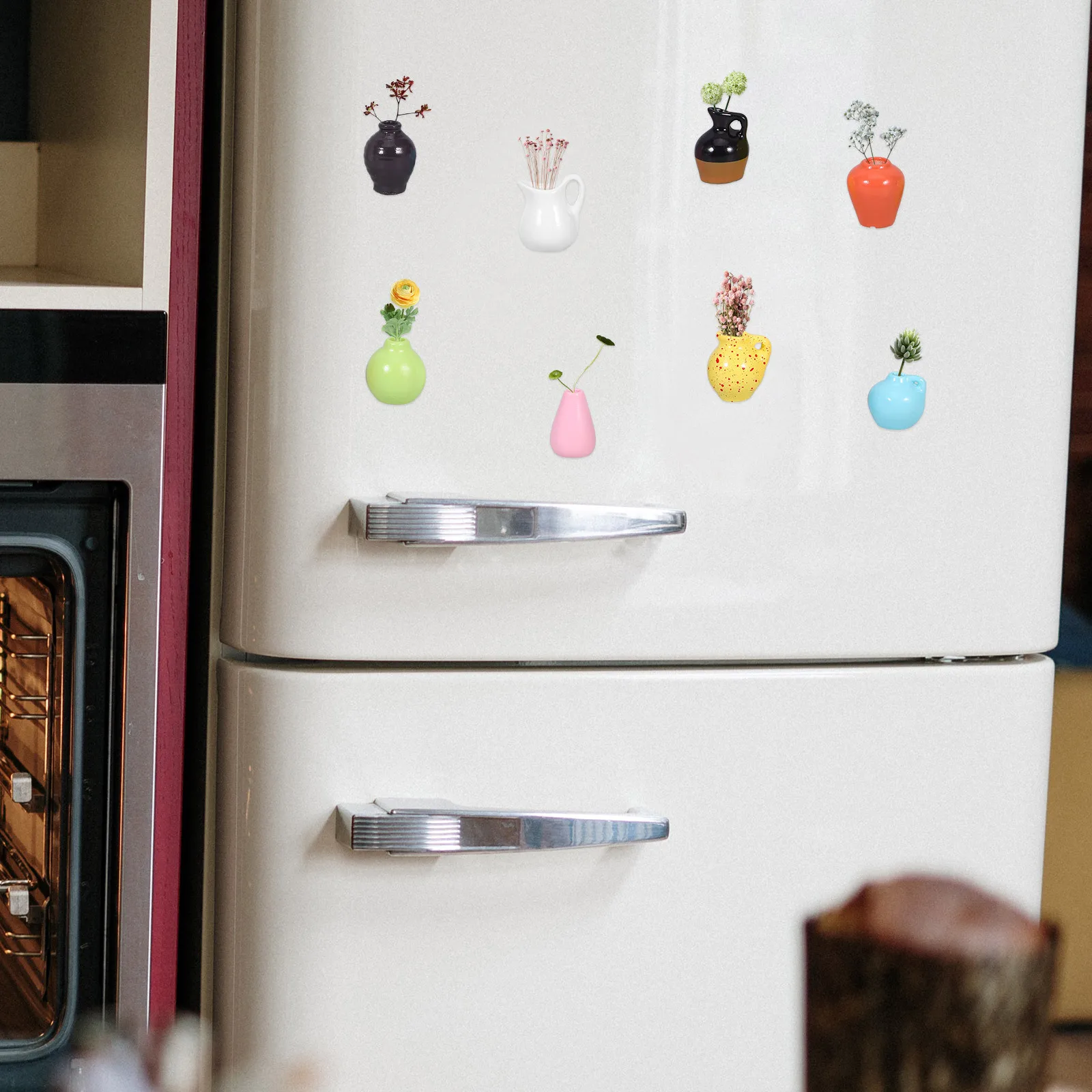 

8Pcs Mini Vase Magnets Cute Ceramic Flower Holders Refrigerator Attachable Tiny Plant Displays for Tabletop Shelf Wedding