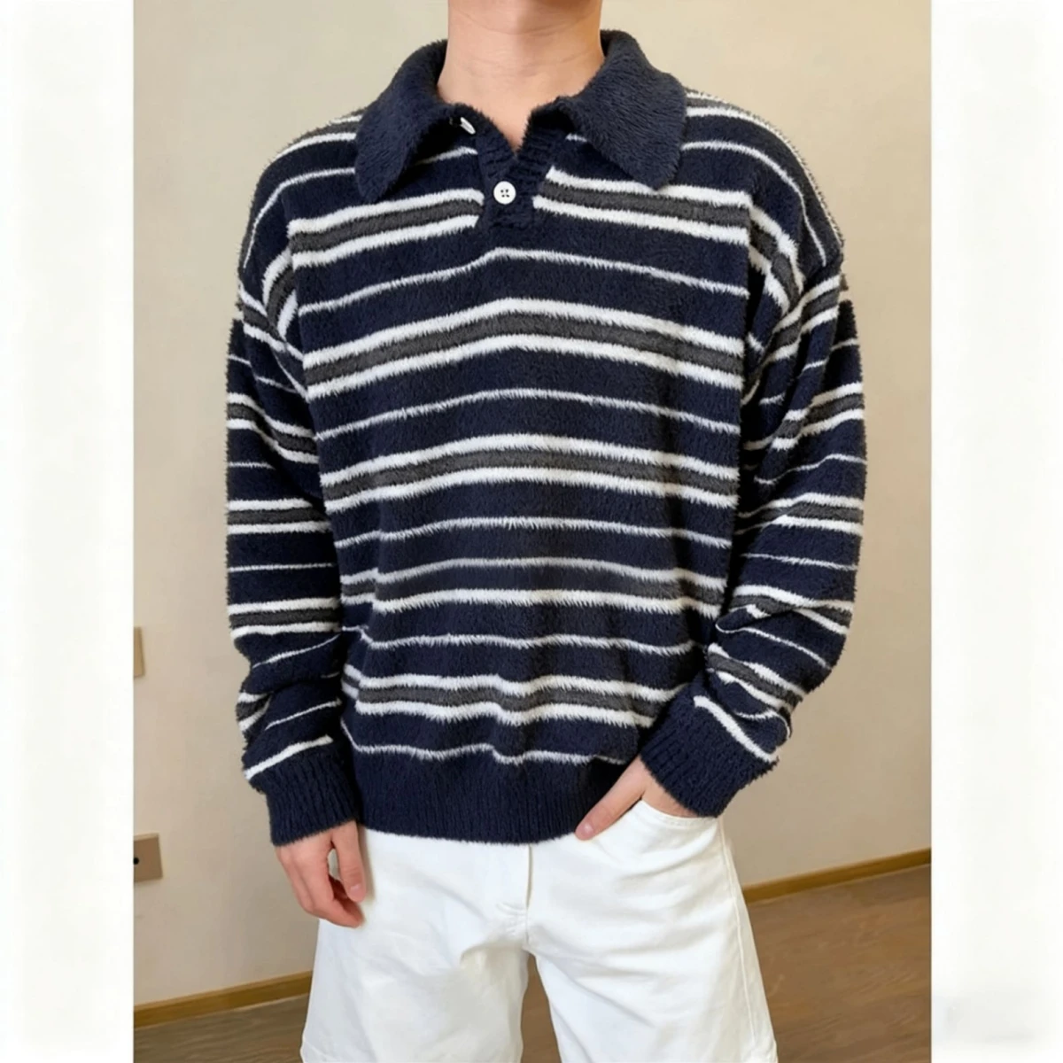 

Moneyed Sle Imitation Fur Striped Ne Knitwear ex Autumn Winter High End Casual Lazy Faion Outerwear