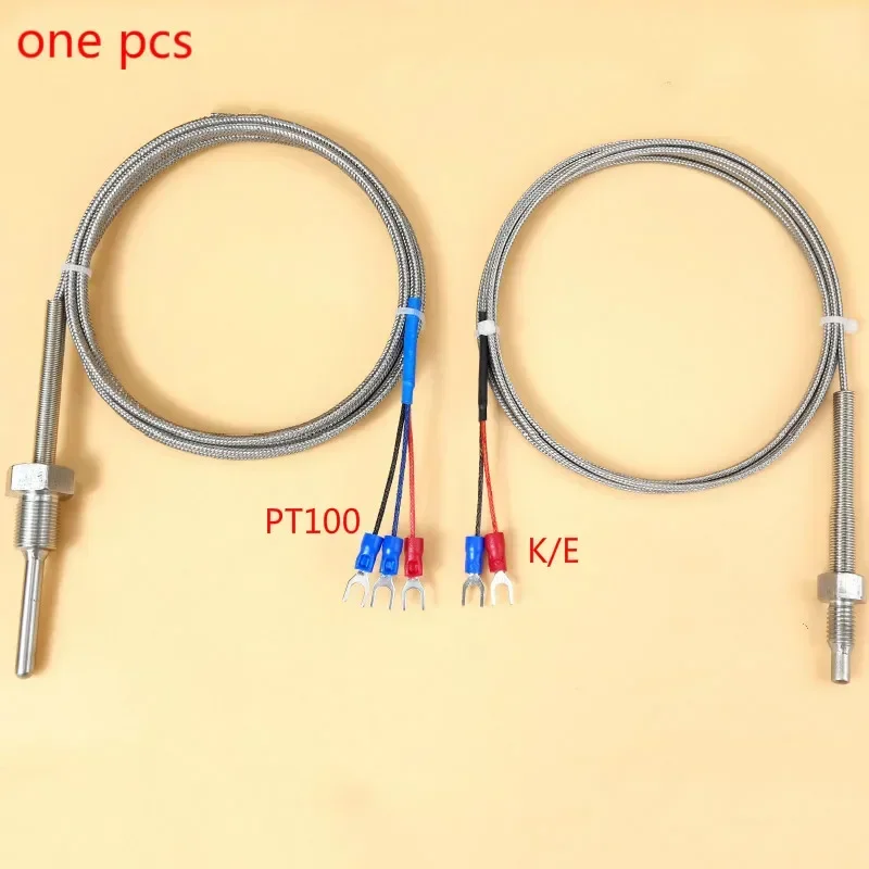 BSP 1/8 1/2 3/4 Thermowell Stainless steel Transducer  PT100 K E type Temperature Sensor With 1.5m Cable Wires L50-300mm OD6mm