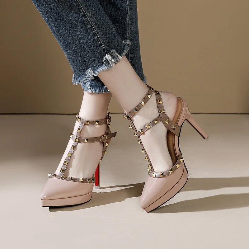 مثير برشام عالية الكعب 2025 جديد براءات الاختراع والجلود أشار تو المرأة الصنادل 10 سنتيمتر خنجر منصة أحذية الحفلات الراقصة حجم 32 33 #3