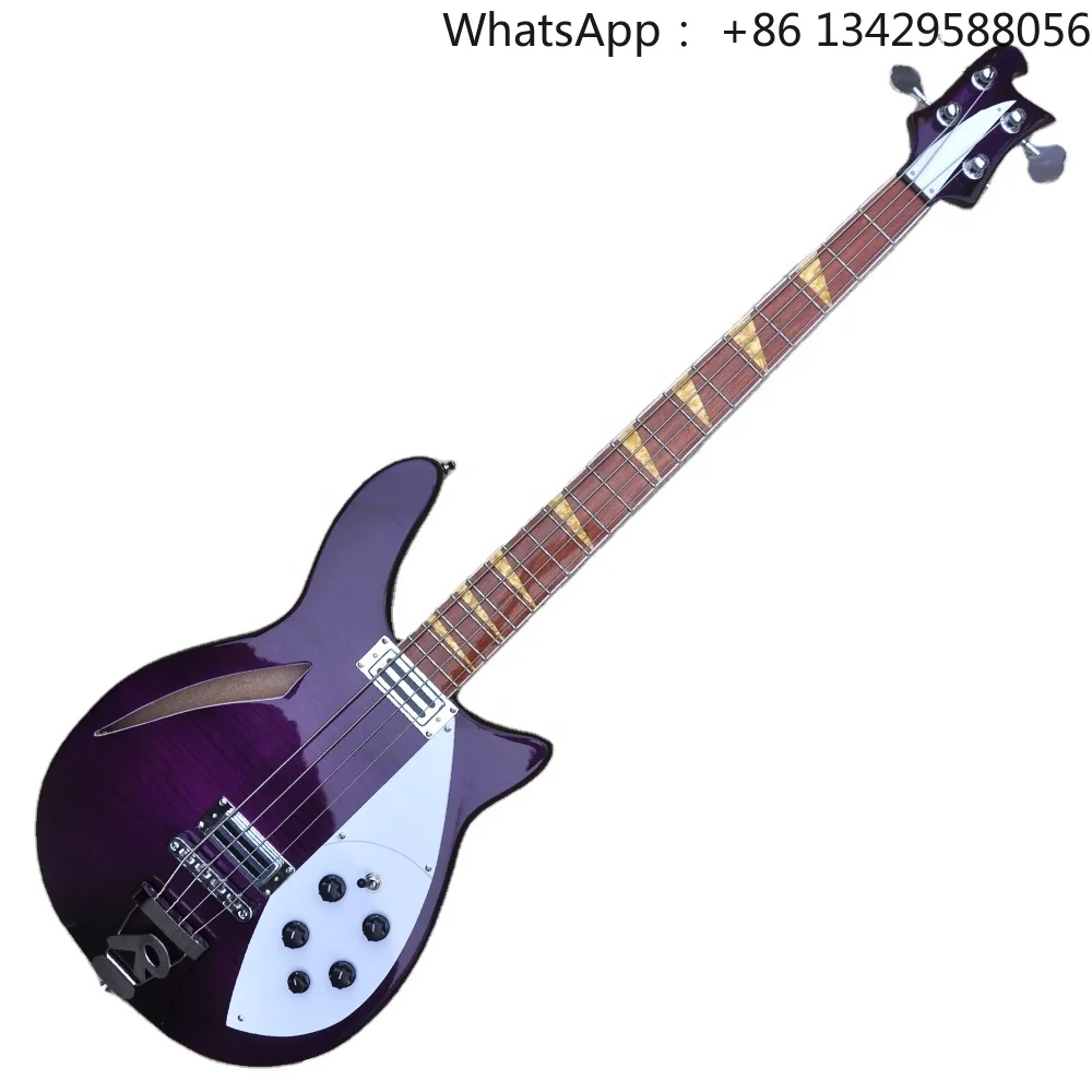 Flyoung Factory Flame Maple Veneer Electric Bass Guitar 4 Strings Bass Guitar Semi-Hollow Body Bass