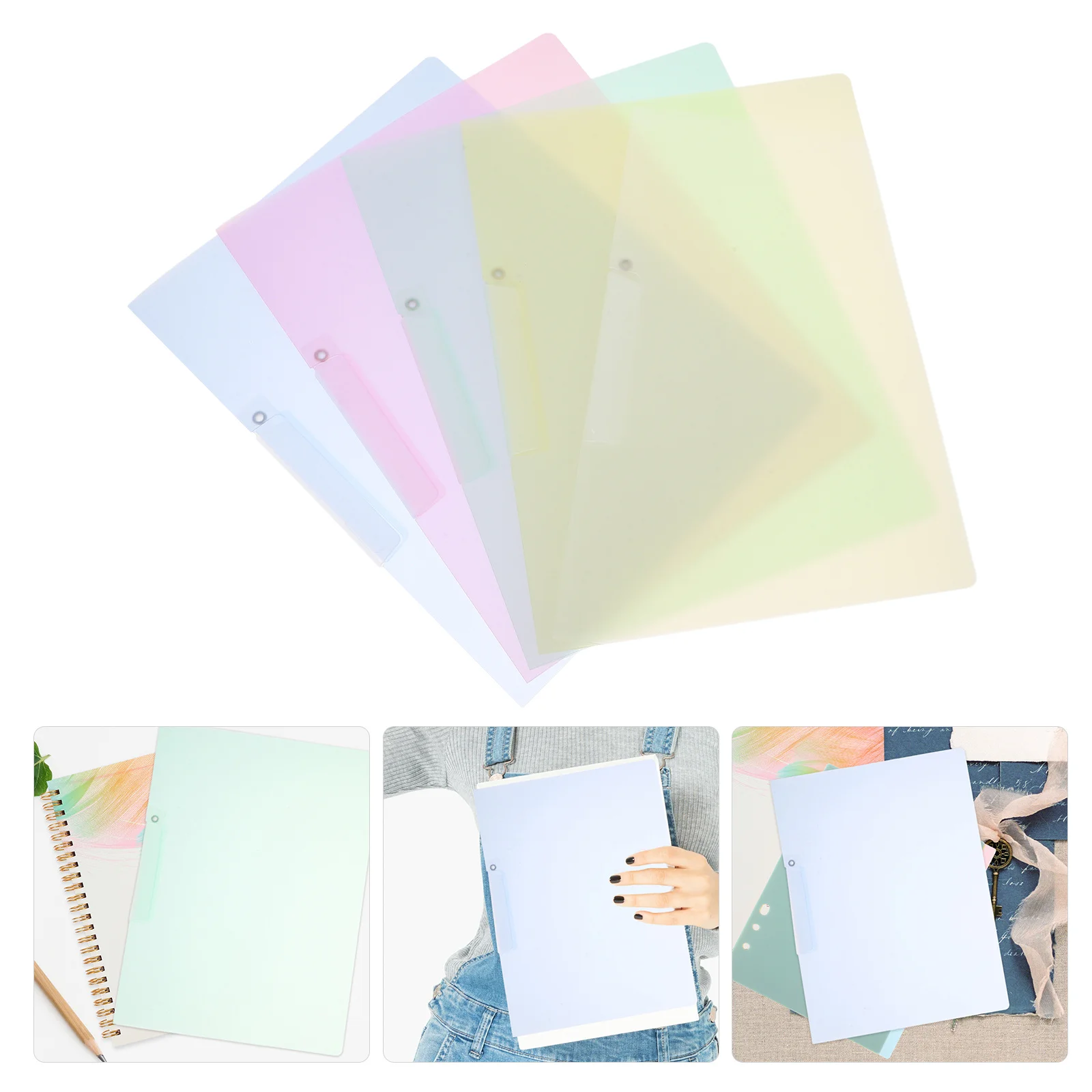 5pcs Document Folder Transparent Report Covers With Slide Bar A4 Clear Binder For Papers File Organization Office School Use