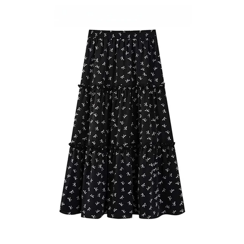 

Faionable Bla Bow Print ter Ne Dr Women's High Waist Slimming A-Line Skirt Summer 2024 Polyester Material